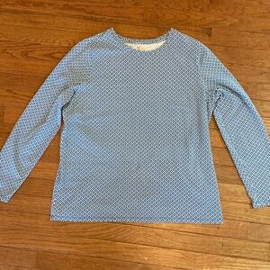 Talbots Woman Blue White Geometric Cotton Long Sleeve Tee Size 1X